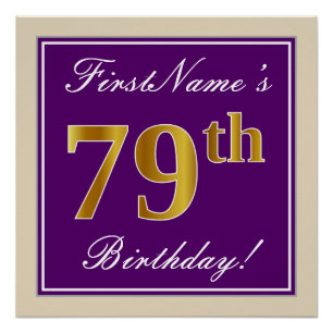 Póster Elegante, Roxo, Faux Dourado 79 Aniversário + Nom