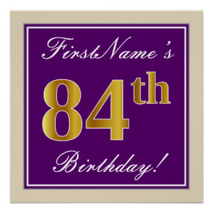 Póster Elegante, Roxo, Faux Dourado 84. Aniversário + No