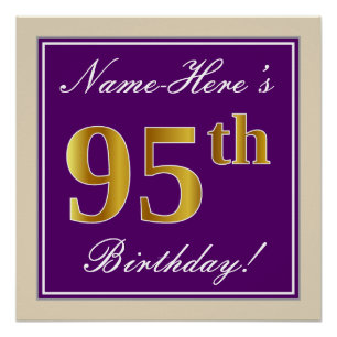 Póster Elegante, Roxo, Faux Dourado 95º Aniversário + N