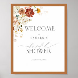 Poster Elegante Rust Orange Floral Chá de panela Bem-vind