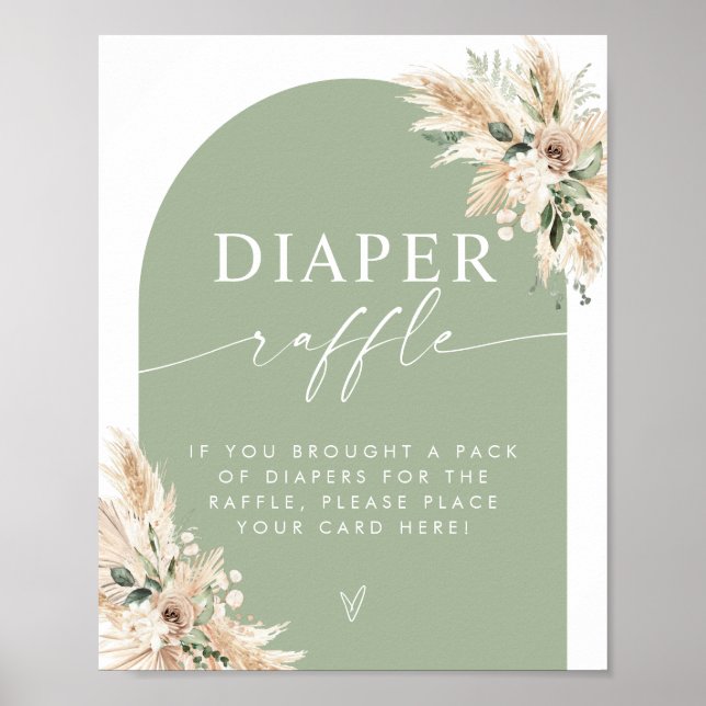 Poster Elegante Sage Green Fralda Raffle (Frente)