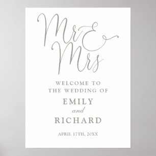 Poster Elegante Sage Green Wedding Sign