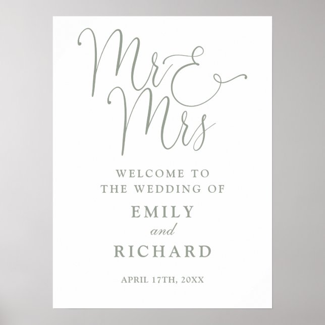 Poster Elegante Sage Green Wedding Sign (Frente)
