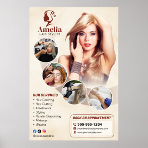 Poster Elegante Salão de Beleza Biege Estilista de Cabelo