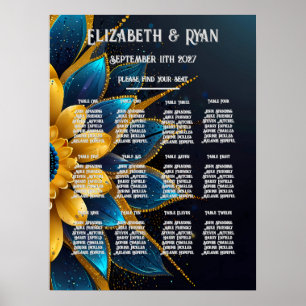 Poster Elegante Sapphire e Dourada Casamento Floral