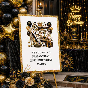 Poster Elegante Saudação de Aniversário Rainha Brilho Pre