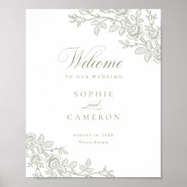 Poster Elegante Saudação de Boas-Vindas de Casamento Flor