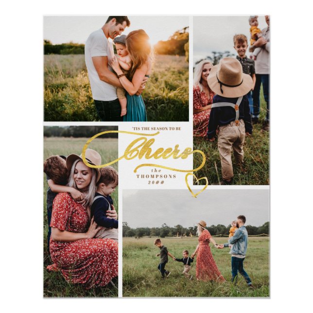 Póster Elegante Saúde Dourado Natal Quatro Colagem Fotogr (Frente)