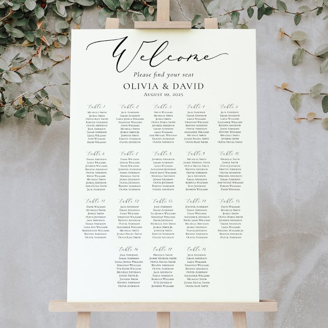 Poster Elegante Script 18 Mesas Gráfico de Assentos Bem-v (Criador carregado)