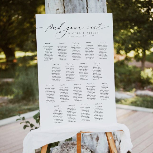 Poster Elegante Script 18 Tabelas Carta de Boas-Vindas e  (Welcome Seating Chart 18 Tables, Modern Script, Wedding Seating Plan)
