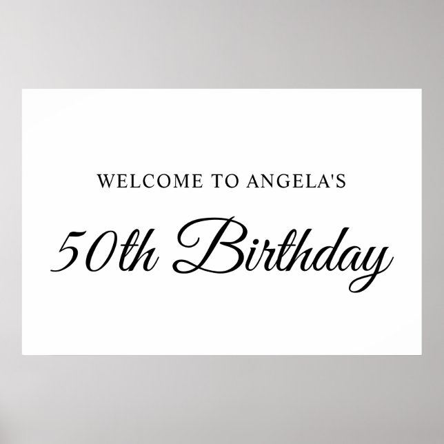 Poster Elegante Script 50th Birthday Welcome (Frente)