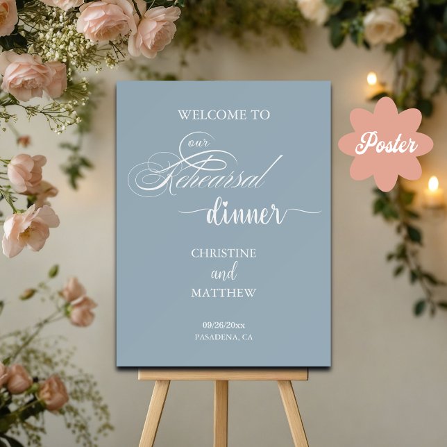 Poster Elegante Script Dusty Blue Janto de ensaio bem-vin (Criador carregado)