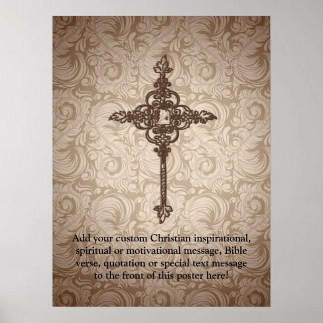 Póster Elegante Scroll Christian Cross w/Swirl Fundo (Frente)