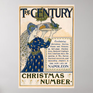 Poster Elegante Senhora Art Nouveau Com Inverno de Pavão