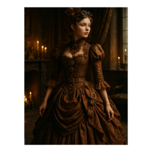 Póster Elegante Senhora Vitoriana Steampunk em Marrom