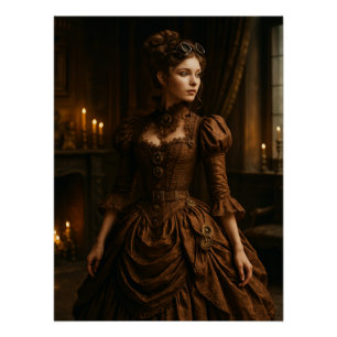 Póster Elegante Senhora Vitoriana Steampunk em Marrom