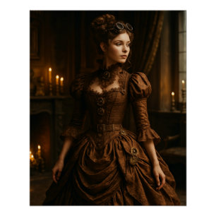 Póster Elegante Senhora Vitoriana Steampunk em Marrom