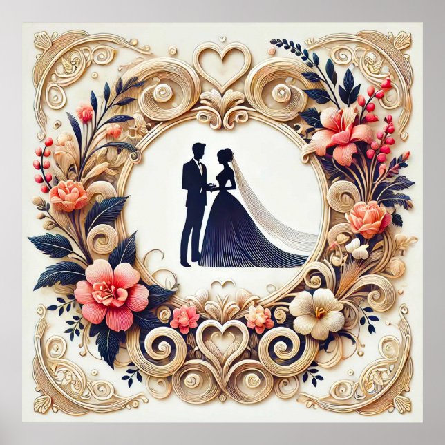 Poster Elegante Silhueta de Casamento Enquadrada (Frente)