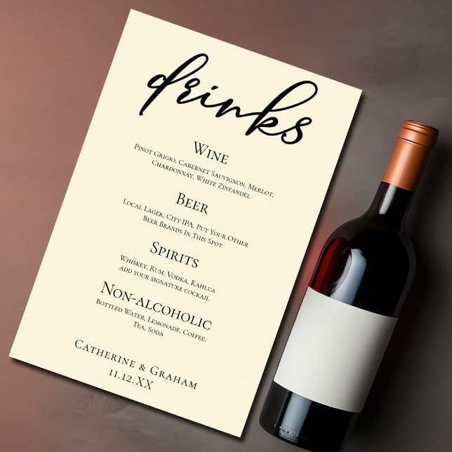 Poster Elegante Simples Bar de Casamento de Marfim Bebida (Criador carregado)