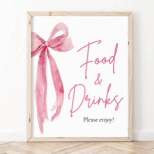 Poster Elegante Sinal de Comida e Arco Rosa Blush e Bebid