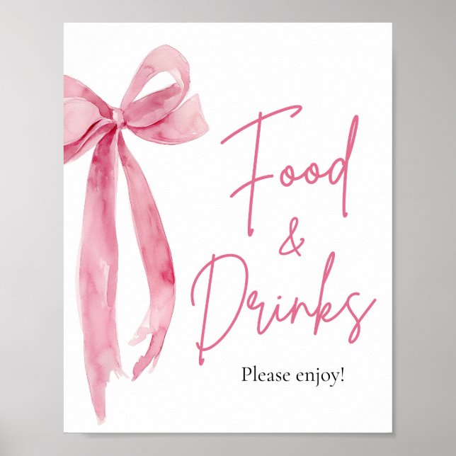 Poster Elegante Sinal de Comida e Arco Rosa Blush e Bebid (Frente)