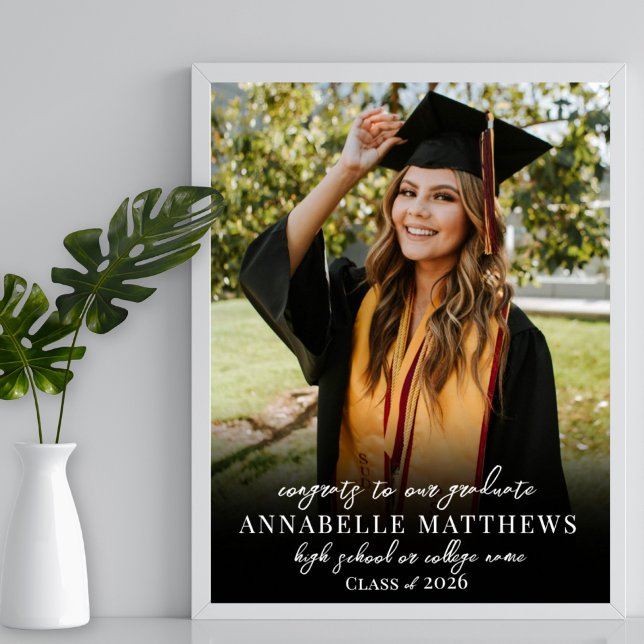 Poster Elegante - Sinal de Festa de formatura de Foto Bra (Black White Photo Graduation Party Sign)