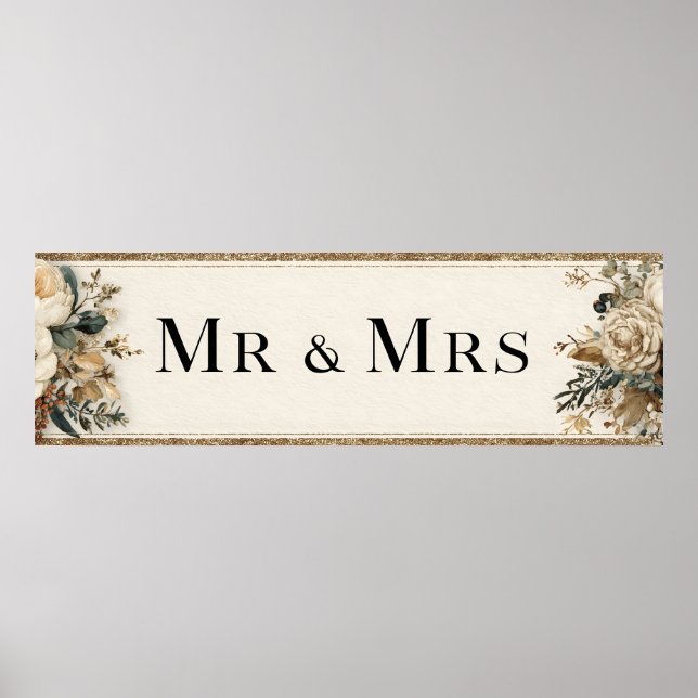 Poster Elegante, Sr. & Sra. Wedding Design com Glitter (Frente)