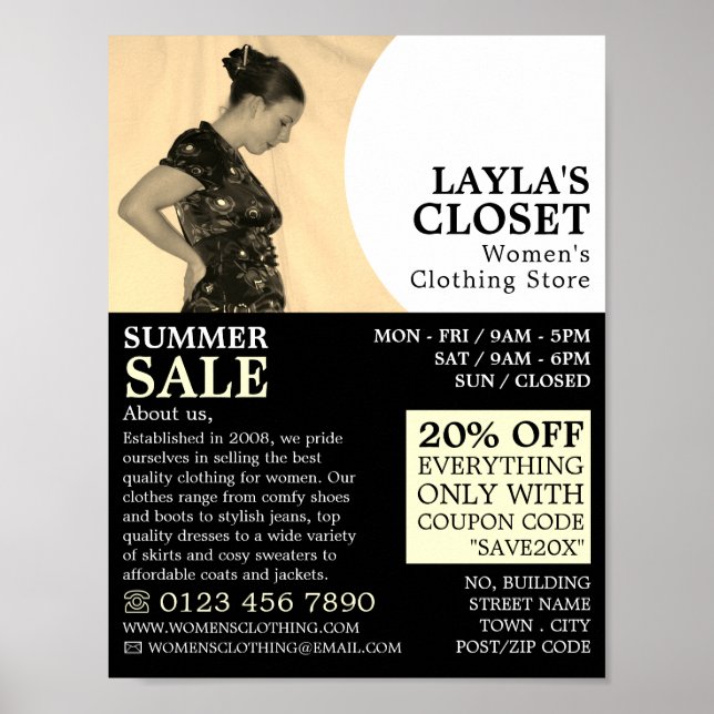 Poster Elegante Stance, Publicidade feminina na Loja de V (Frente)