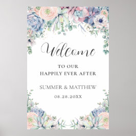 Poster Elegante Suculents Blush Floral Weding Bem-vindo