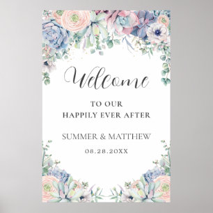 Poster Elegante Suculents Blush Floral Weding Bem-vindo