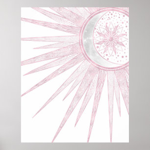 Poster Elegante Sun Moon Doodle Mandala White Design