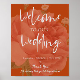 Poster Elegante Terracotta Floral Bem-Vindo Ao Nosso Casa