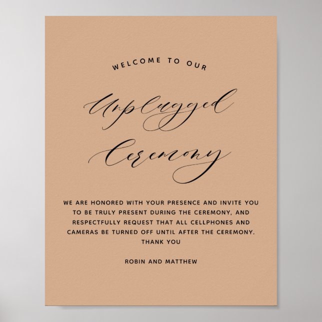 Poster Elegante Terracotta Unplugged Ceremony Wedding Sig (Frente)