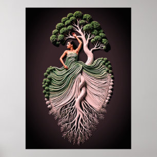 Poster Elegante Tree Woman Wall Art - 3D Inspirado na Nat