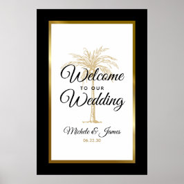 Poster Elegante Tropical Dourada Palm Tree Weding Bem-vin