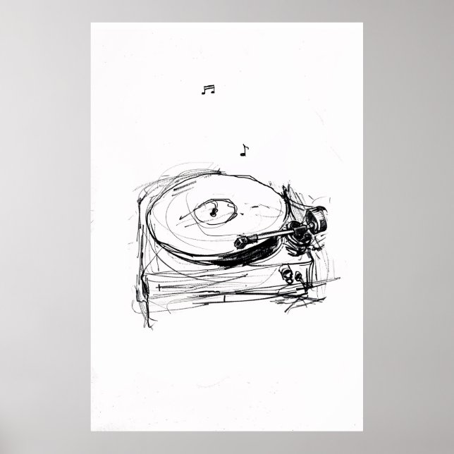 Poster Elegante Turntable com o Notes Sketch - Premium (Frente)