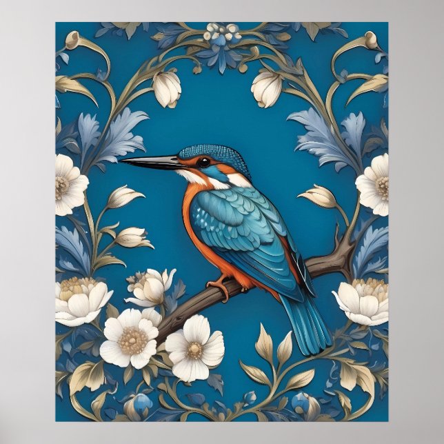 Poster Elegante Turquoise Kingfisher Floral (Frente)