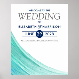Poster Elegante Turquoise Tides Beach Wedding Welcome