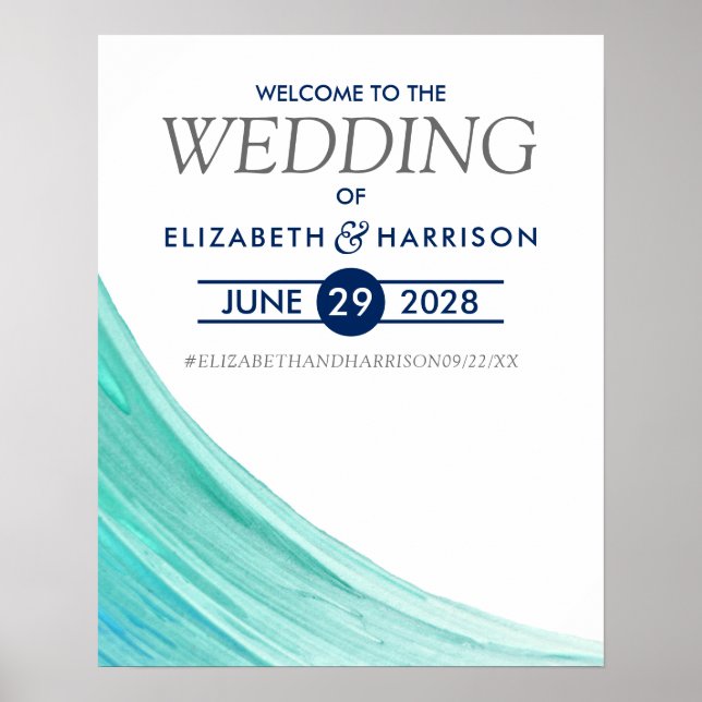 Poster Elegante Turquoise Tides Beach Wedding Welcome (Frente)