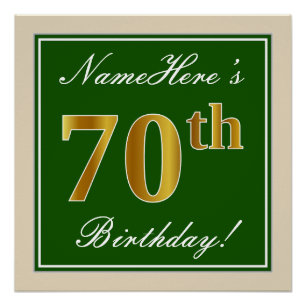 Póster Elegante, verde, aniversário Dourado do 70 do