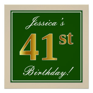 Póster Elegante, Verde, Dourado Falso Aniversário de 41 a