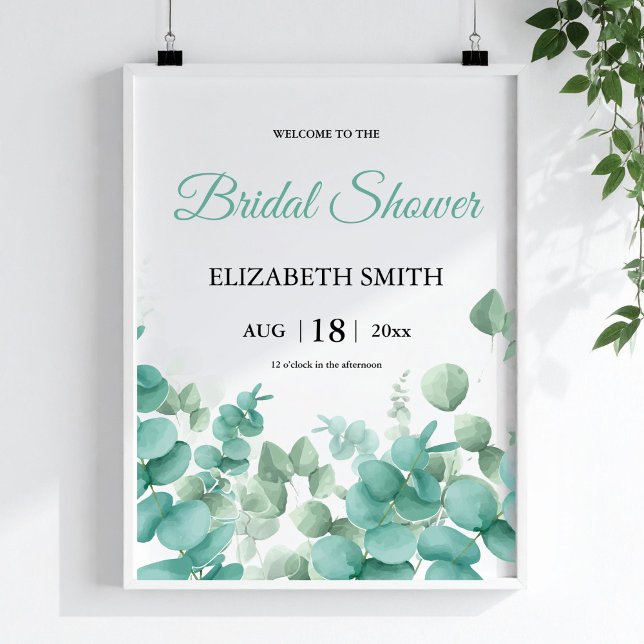Poster Elegante Verde Eucalyptus Chá de panela (Greenery Eucalyptus Elegant Bridal Shower Poster)