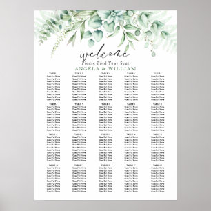 Poster Elegante Verde Eucalyptus deixa assentos de casame