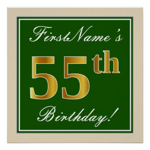 Póster Elegante, Verde, Faux Dourado 55º Aniversário + 