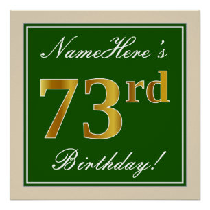 Póster Elegante, Verde, Faux Dourado 73º Aniversário + 