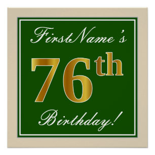 Póster Elegante, Verde, Faux Dourado 76º Aniversário + 
