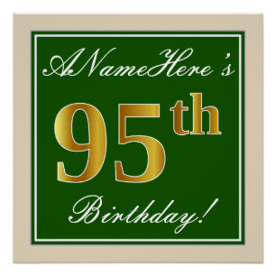 Póster Elegante, Verde, Faux Dourado 95º Aniversário + 