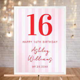 Poster Elegante Vermelho Cor-de-Rosa Moderno 16º Símbolo 