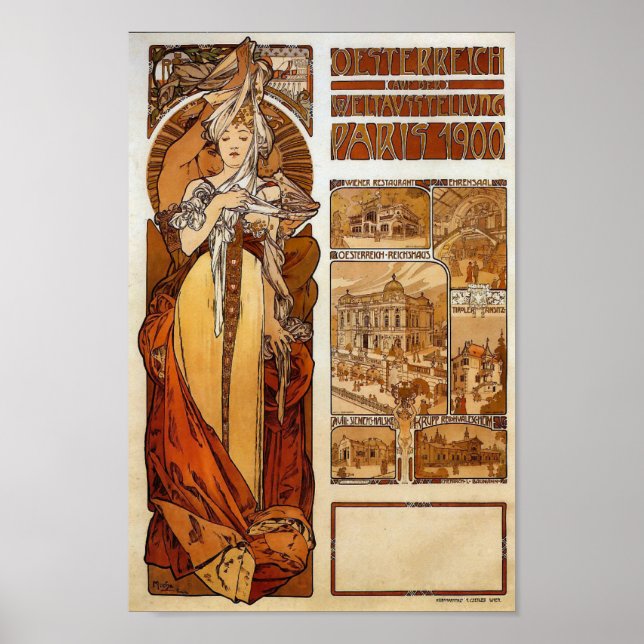 Poster Elegante Vintage Art Nouveau Paris 1900 Mucha (Frente)