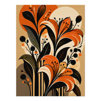 Póster Elegante Vintage Lilien Retro Botanik Floral Kunst